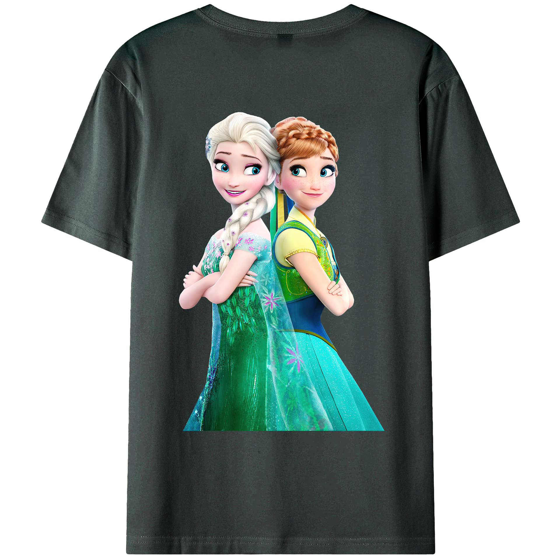 （画像用） アナと雪の女王 アンナ エルサ Frozen Anna Elsa 綿100％ メンズ半袖Tシャツ（バックプリント） 通気性